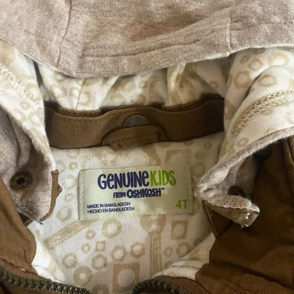 Genuine Kids From Oshkosh Toddler Hooded Vest Size 4T Zip Up tan and cream